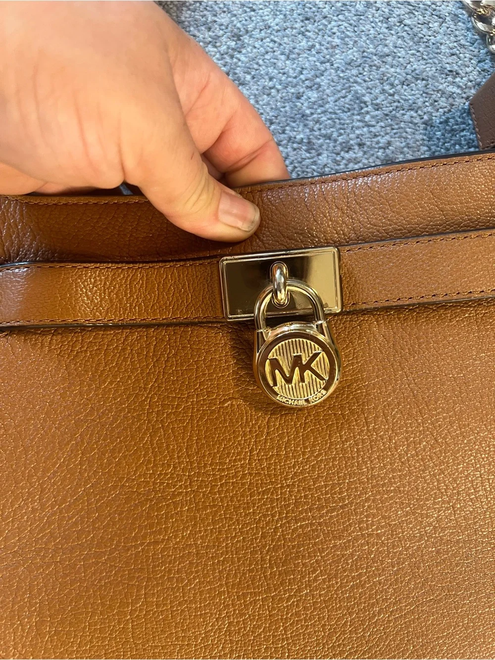 Michael Kors Chestnut Pebbled Leather Shoulder Bag with Gold Tone Hardware